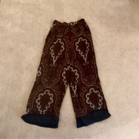 ANN TAYLOR Wide Leg Loose Pants - Paisley Maroon Brown Navy Trousers - Elastic - Picture 7 of 10